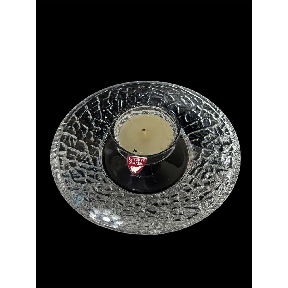 1995 Orrefors Sweden Crystal Discus 5.25" Votive Candle Holder by Lars Hellsten